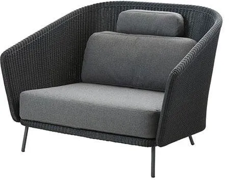 Cane-Line Mega fåtölj lounge - Grå flätad med kuddar